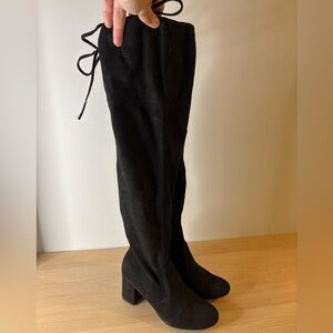 Black Faux Suede Over-the-Knee Boots